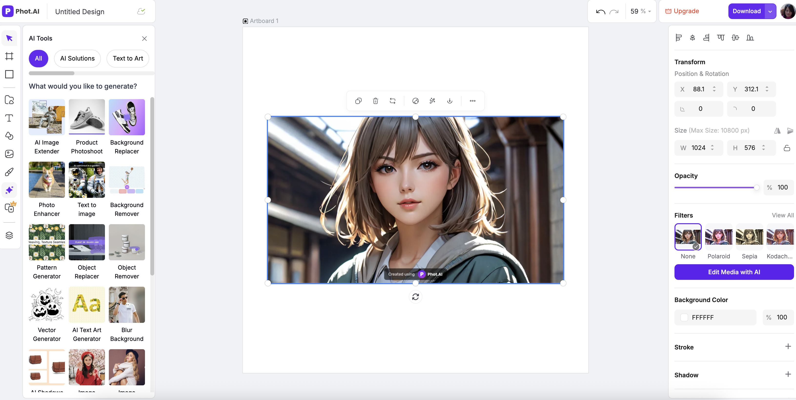 Pho.ai anime characters creator