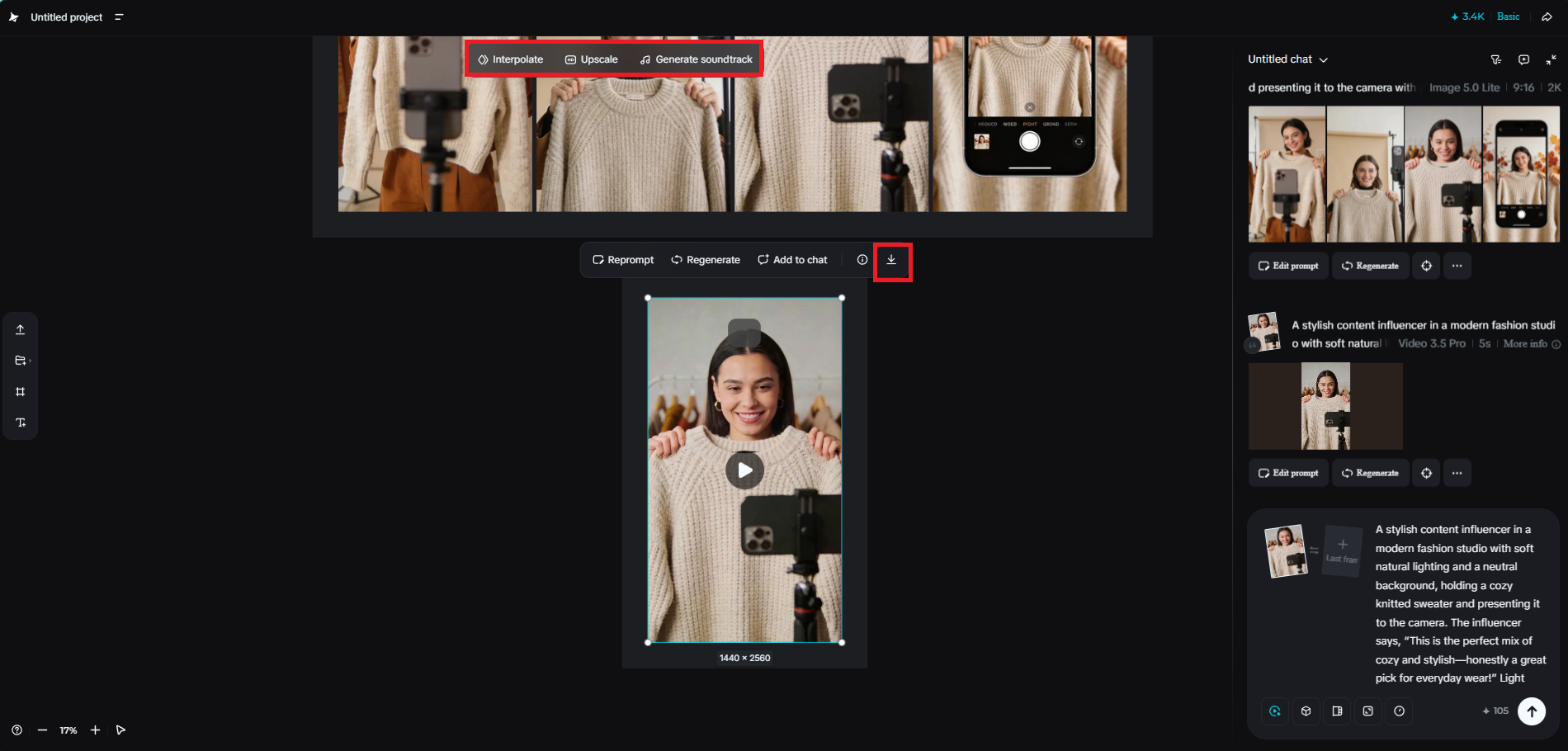 Modifier et télécharger la vidéo générée