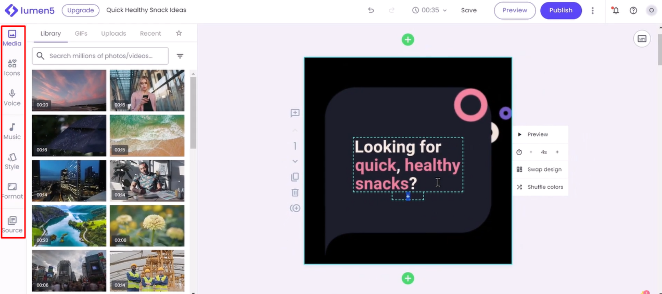 Personalización de medios y elementos de Lumen5 AI