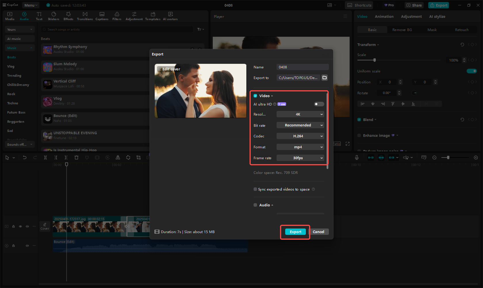 Export and share your anniversary video