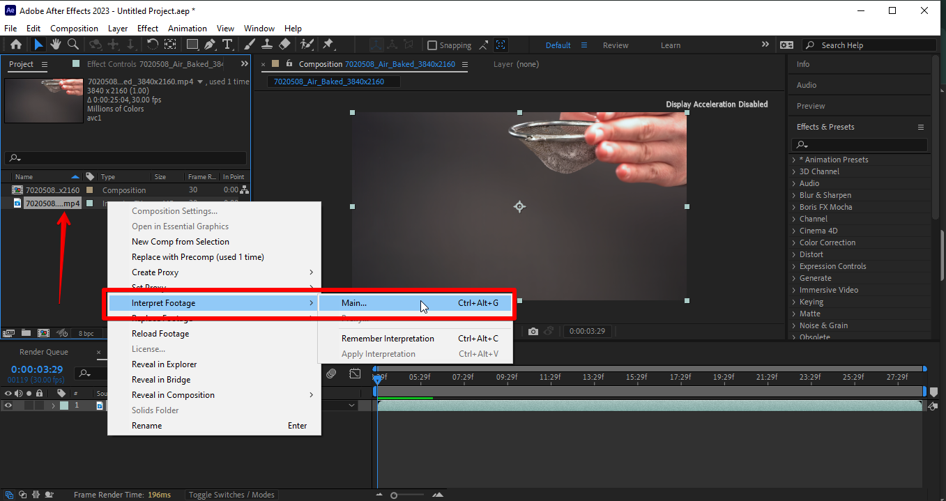 Nhập video vào After Effects