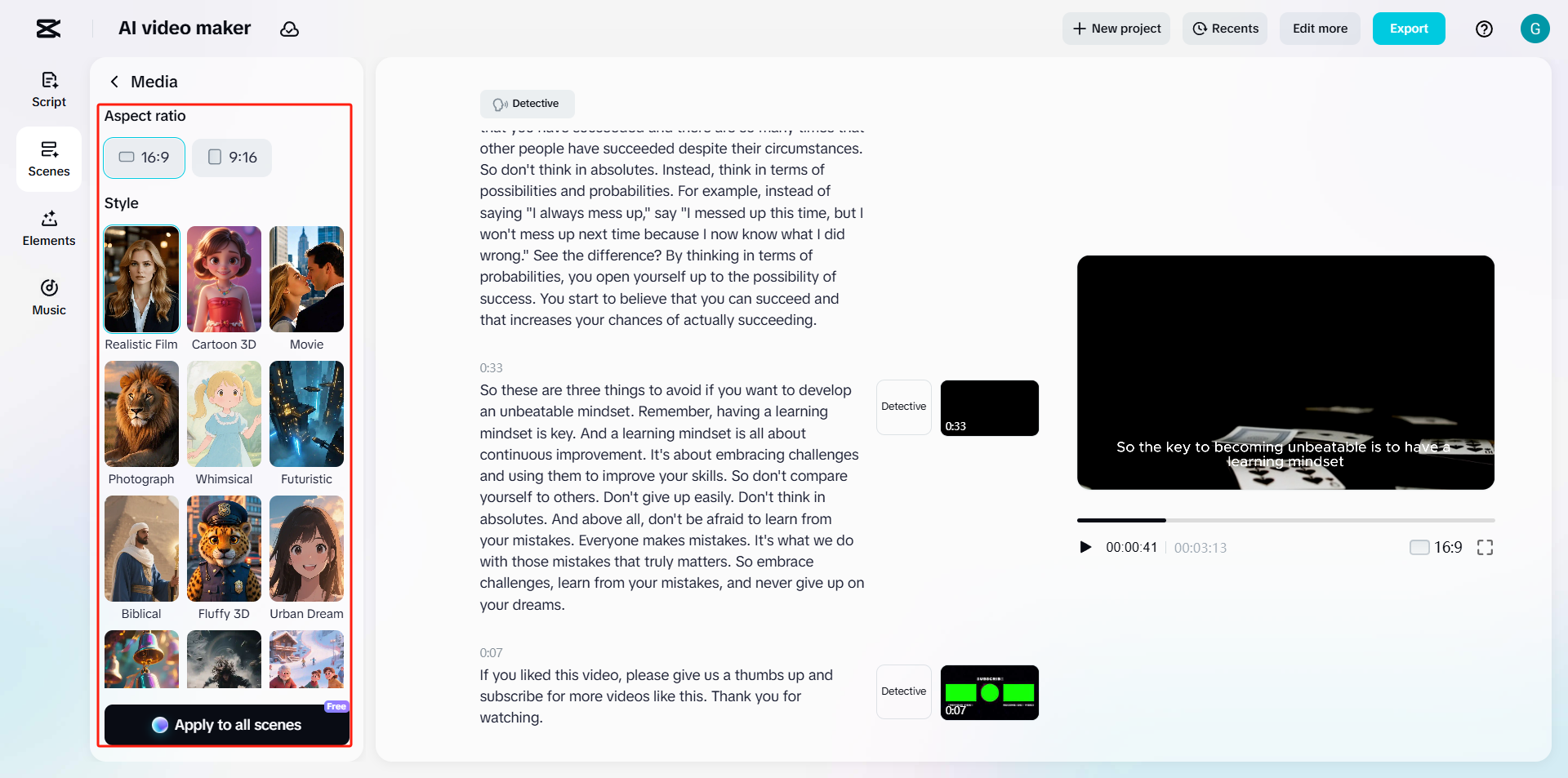 Générer des médias IA pour toutes les scènes