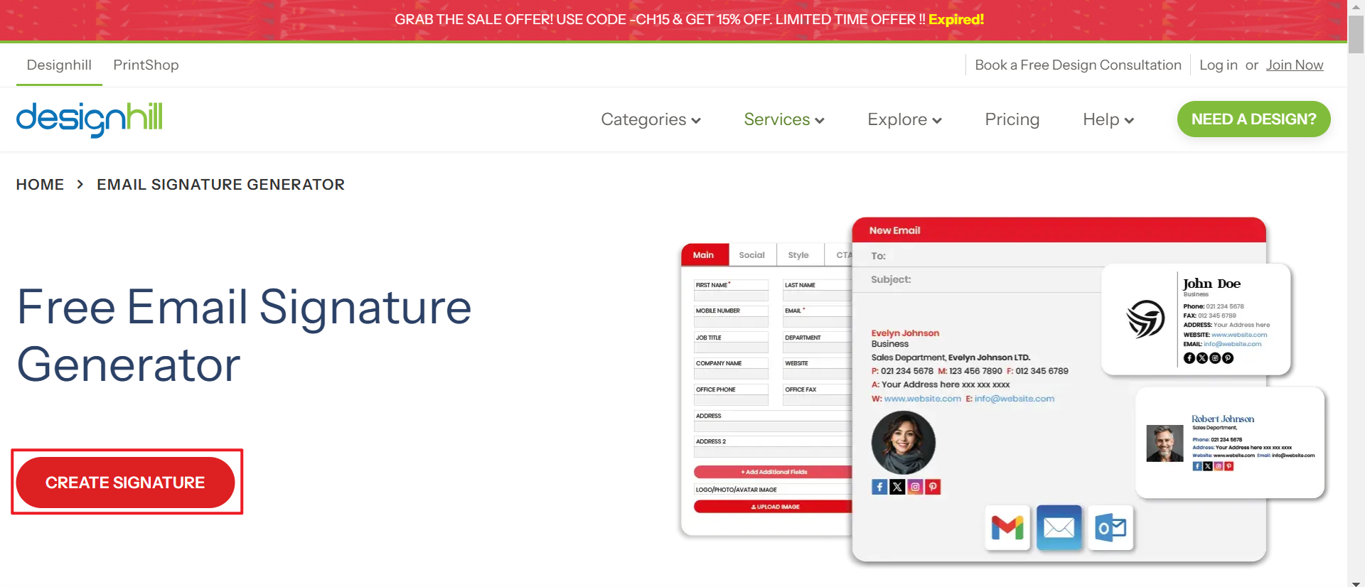 Click "CREATE SIGNATURE" to design the best company signatures