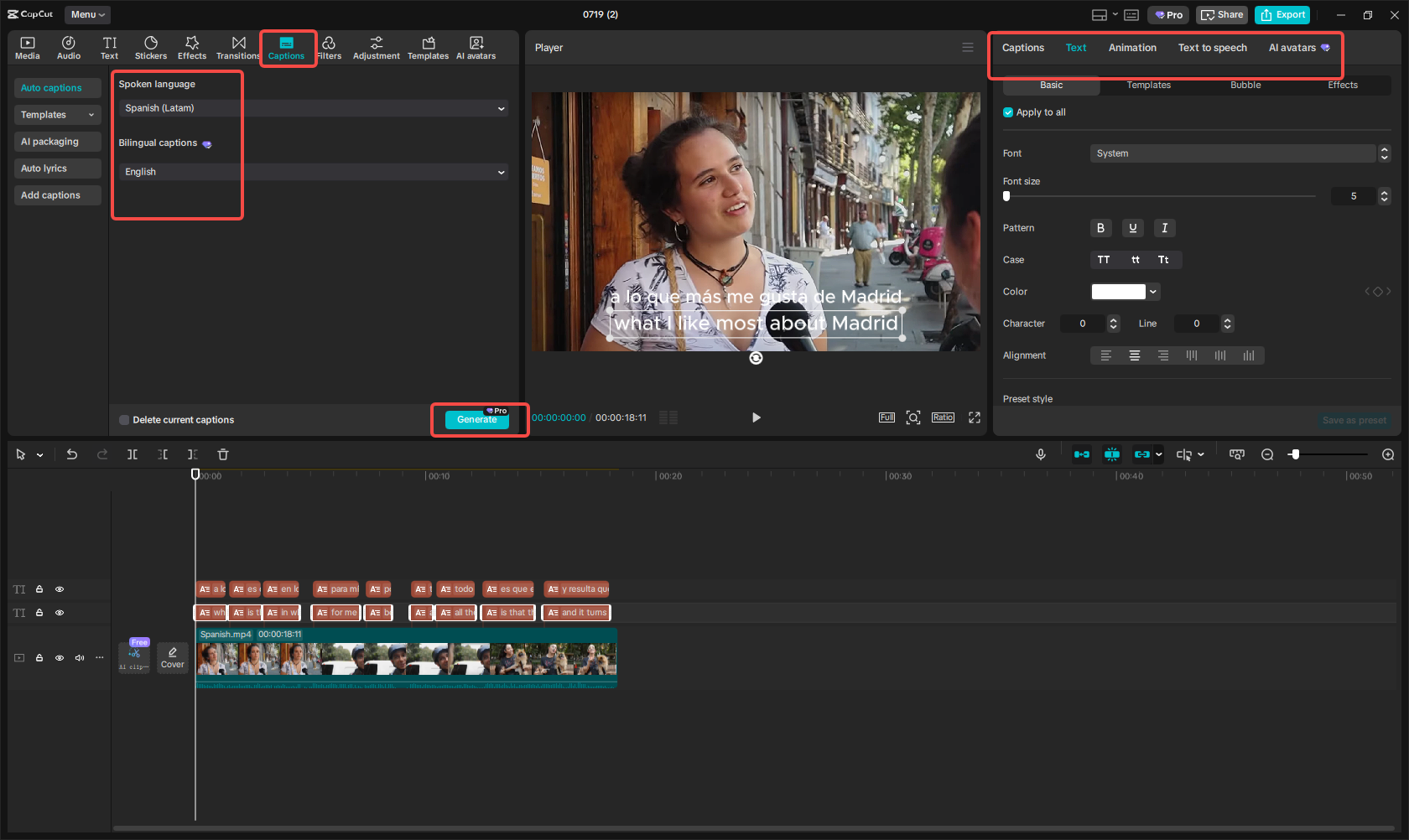 Translate Spanish to English and edit the captions