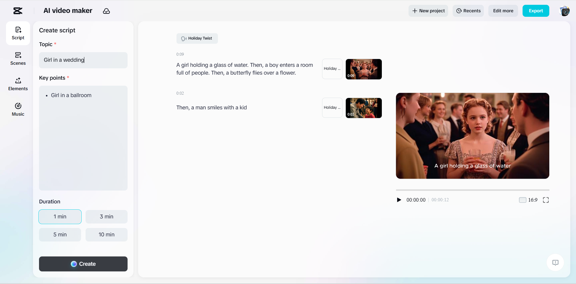 Generating a script for a video with CapCut