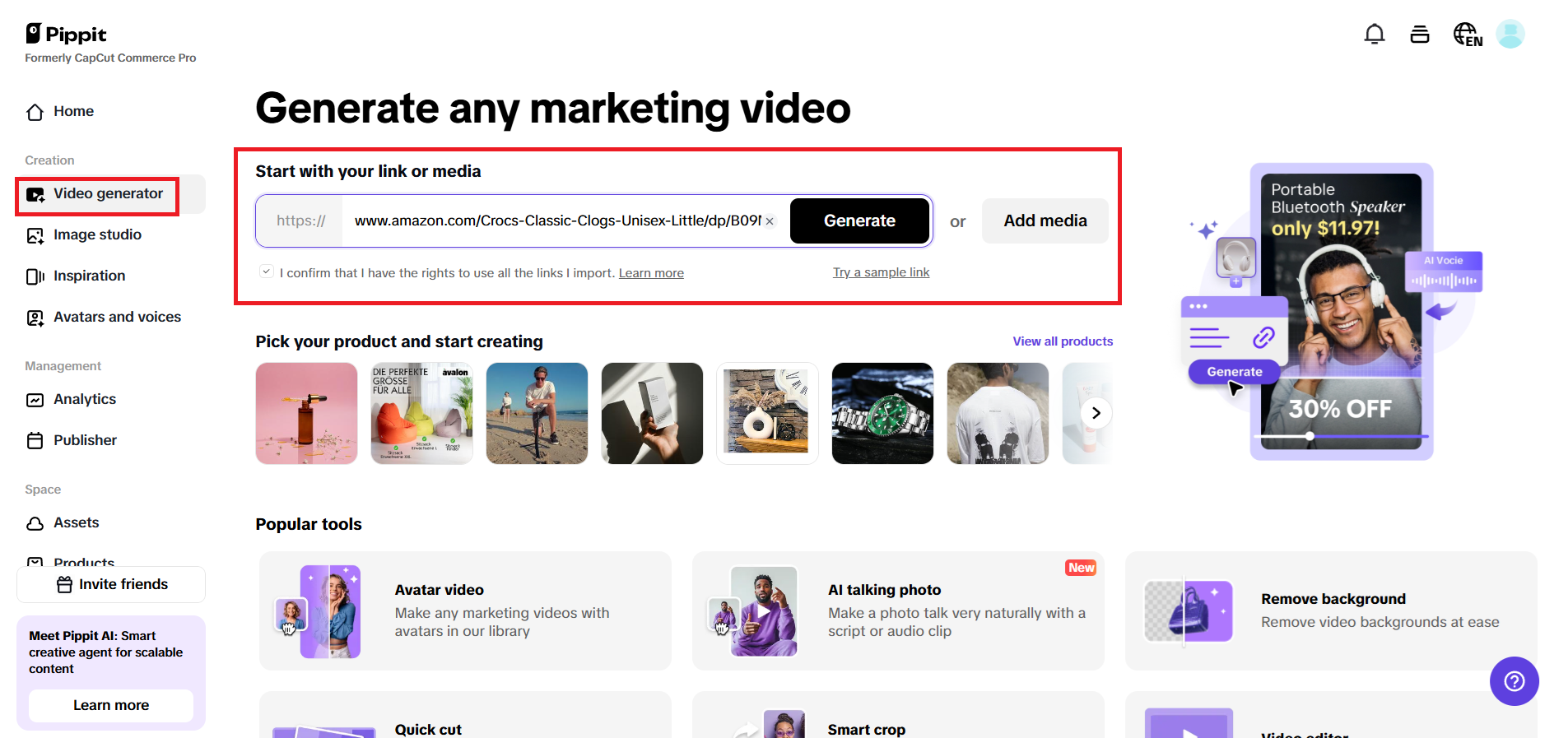 Enter a product link or add media