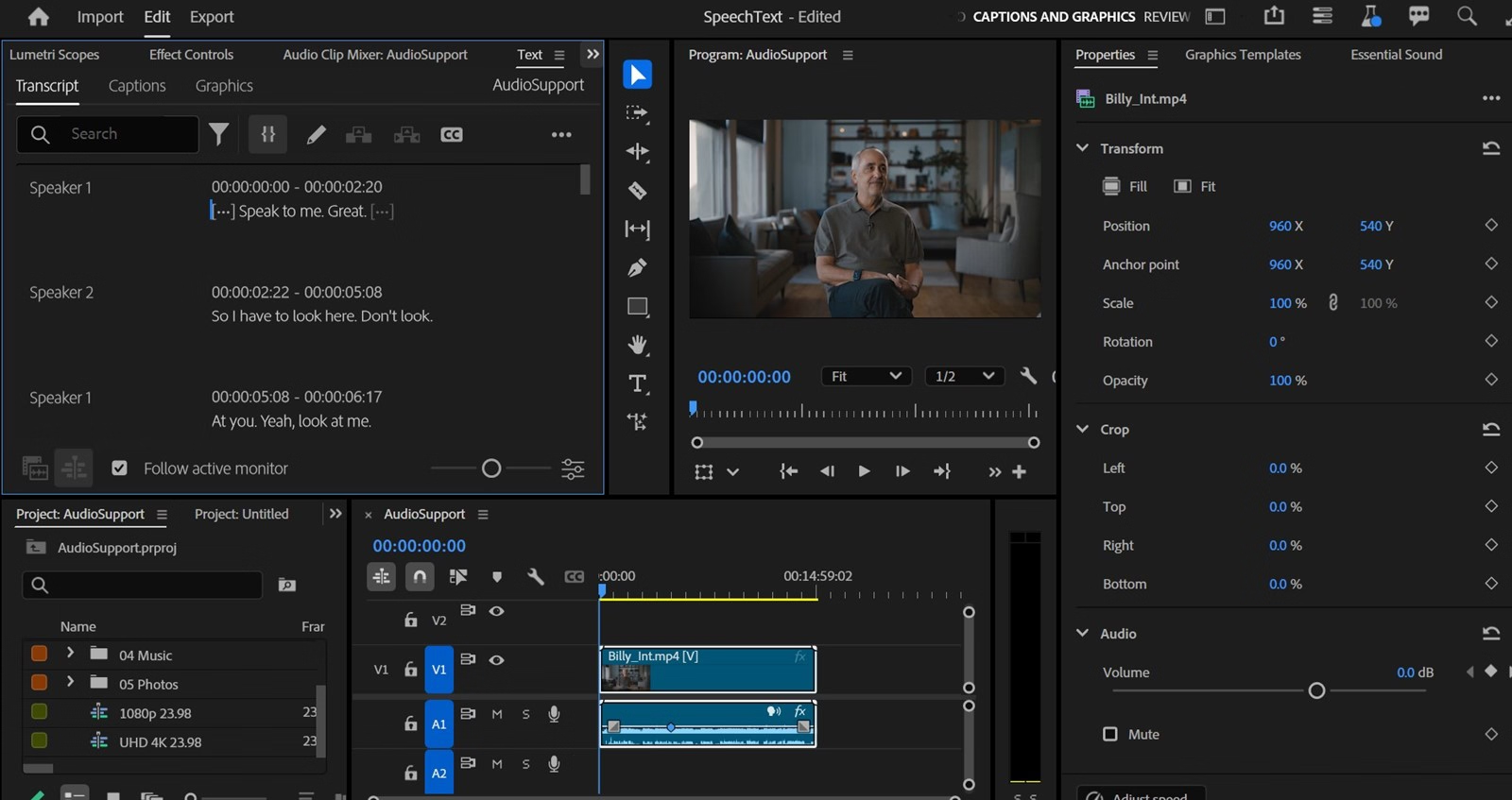 interface of Adobe Premiere Pro - a well-known tool for writing text on videos