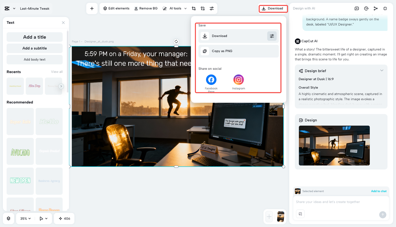 Export and share your meme