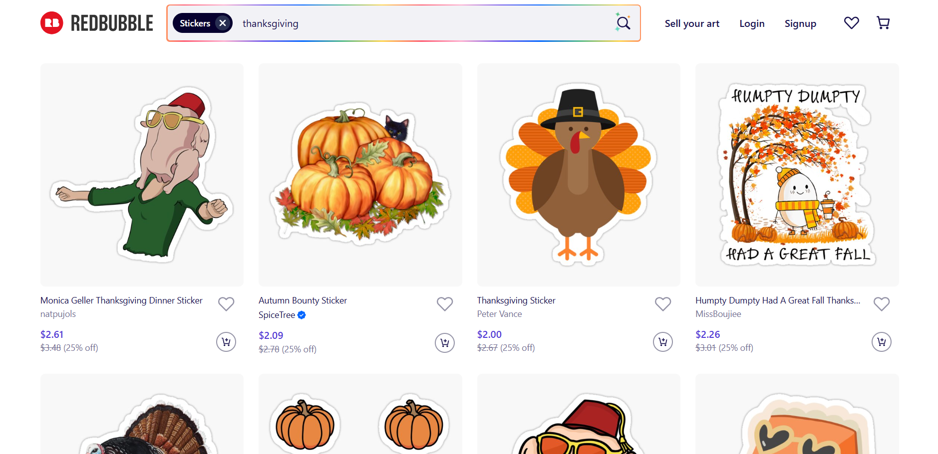 Redbubble – an online platform to explore creative Thanksgiving sticker ideas.