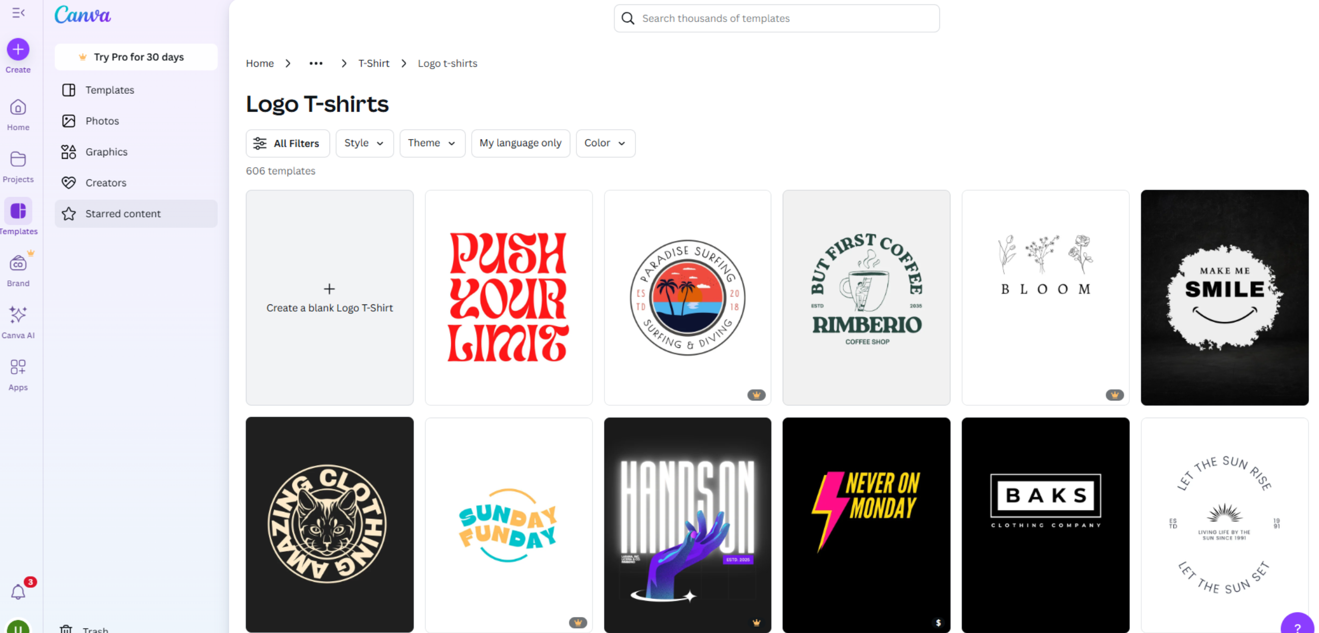 Interface of Canva - an easy to use t-shirt brand logo maker