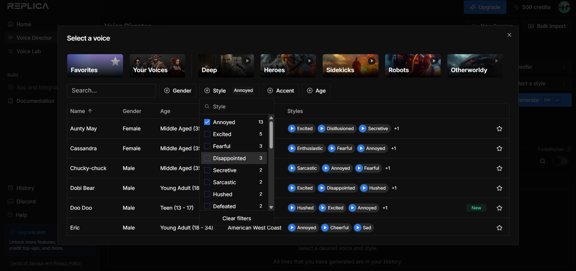 Replica Voice AI interface