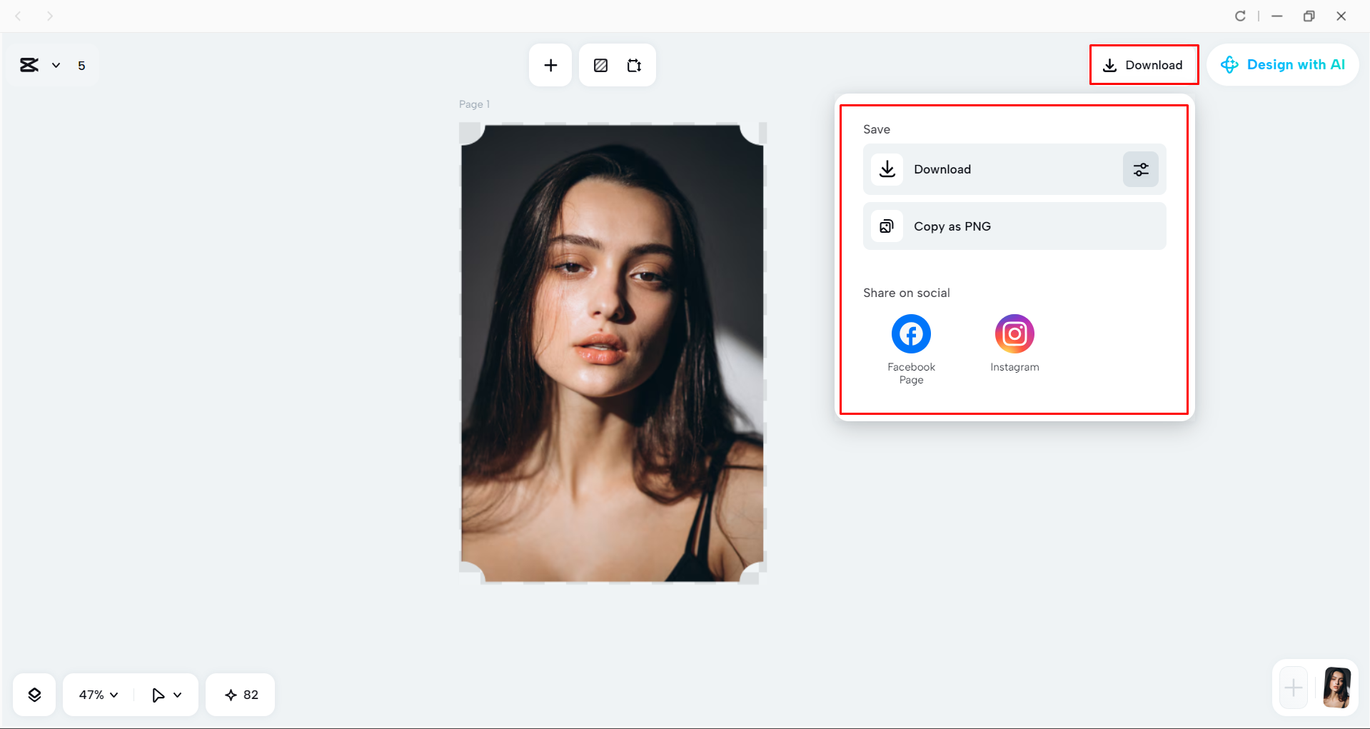 Downloading the image from the CapCut desktop video editor