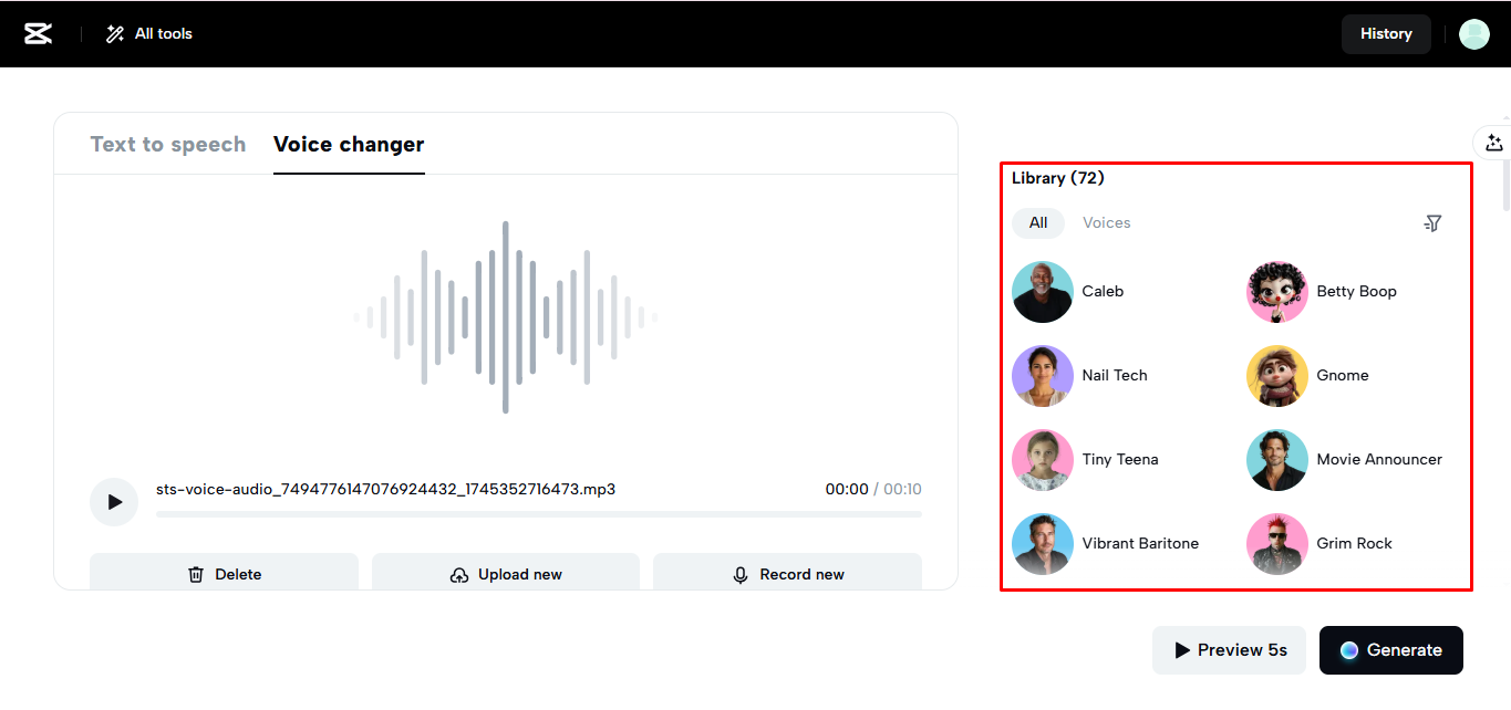 Wide collection of voice effects