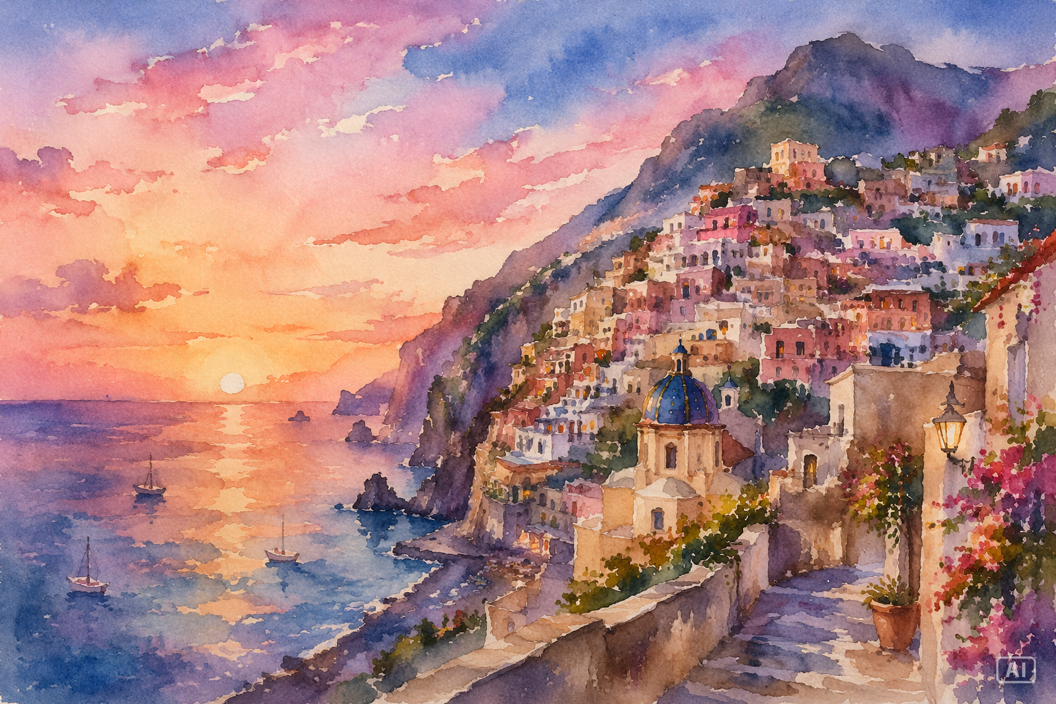 Watercolor coastal landscape generated by Pippit