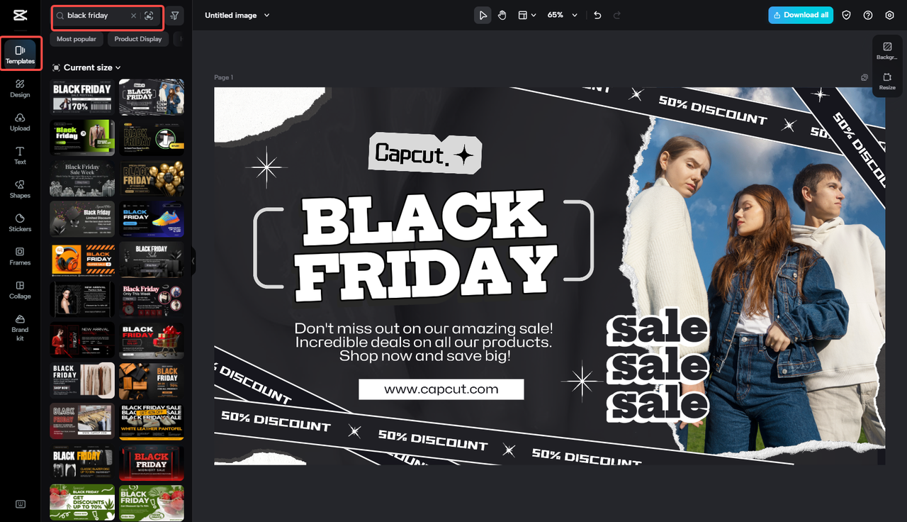Selecting the banner template in CapCut