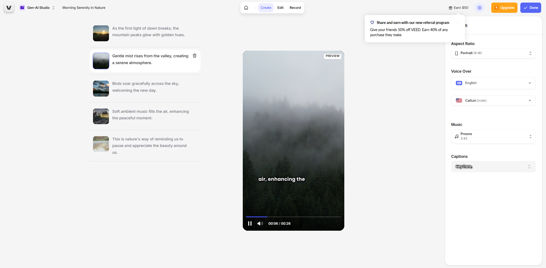 Interface of VEED.IO - an ideal video generator with no sign up