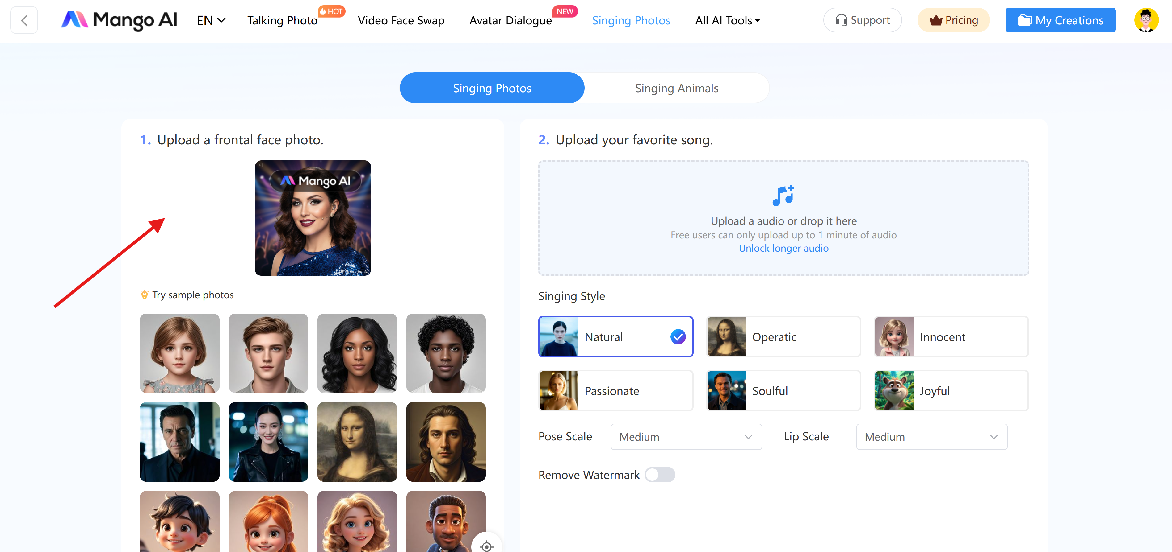 使用 Mango AI 讓您的照片歌唱