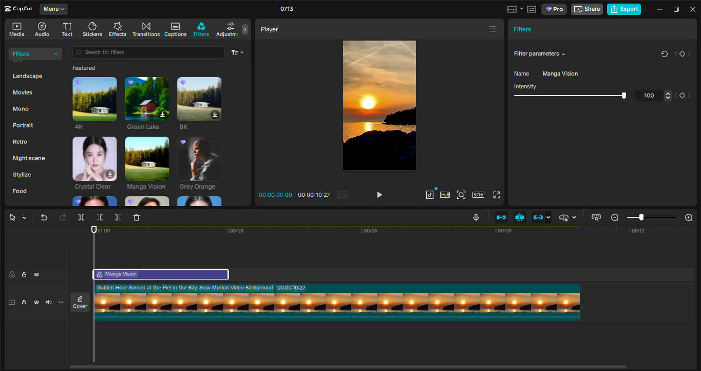 Editing interface of CapCut desktop video editor - a reliable tool to enhance content with filters and effects
