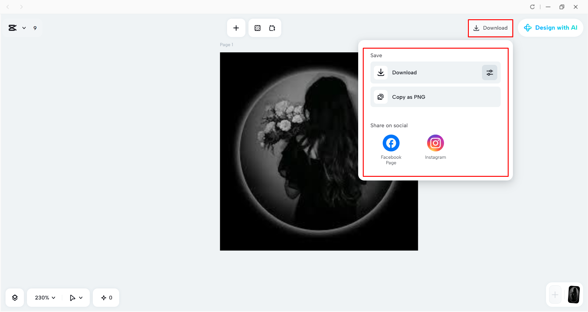 Downloading the image from the CapCut desktop video editor