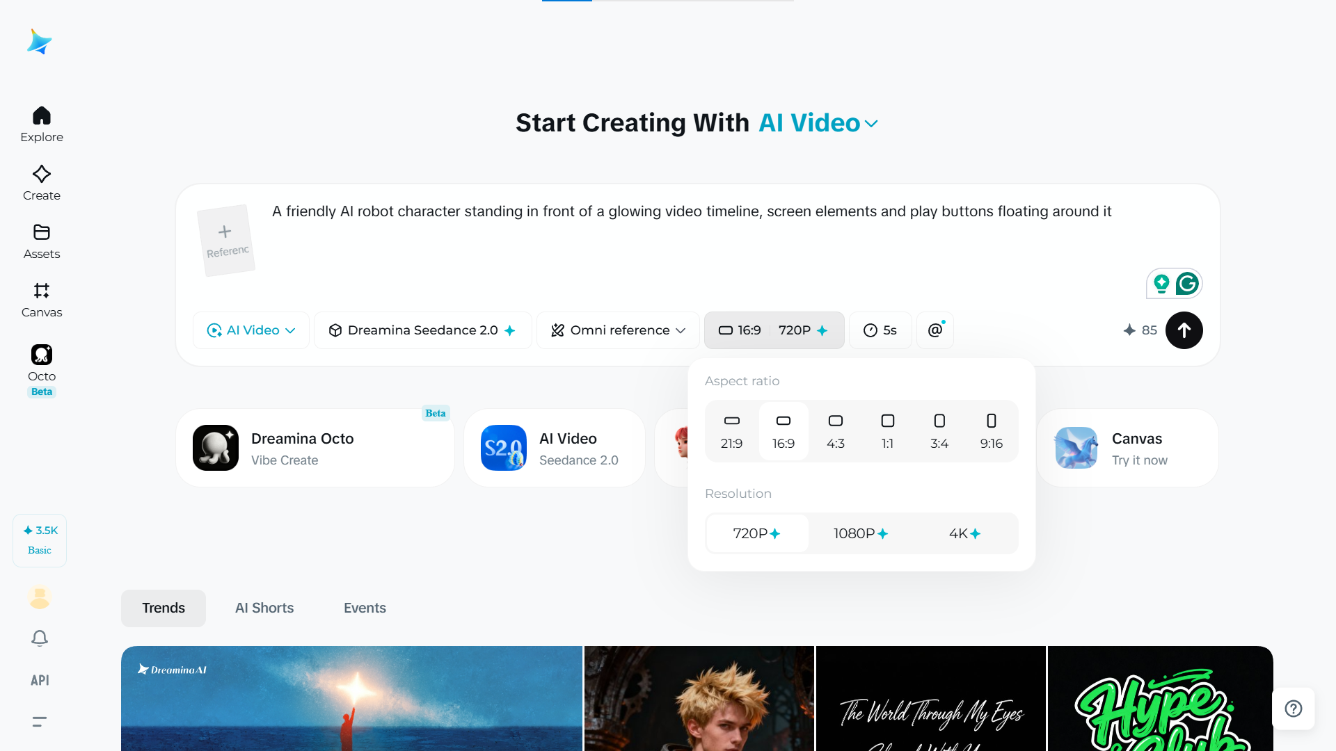 Settings panel showing aspect ratio