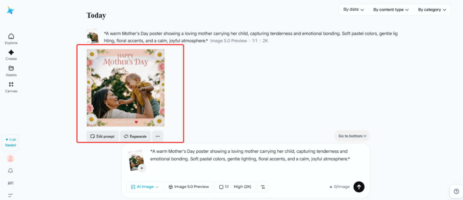 Editing the AI-generated Mother's Day poster in Dreamina
