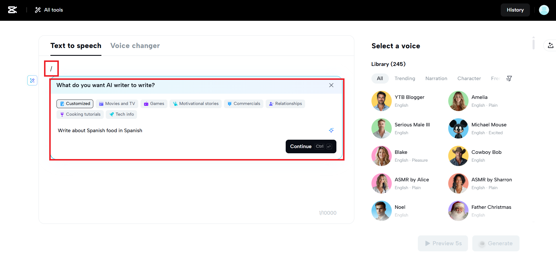 Téléchargez manuellement votre texte ou utilisez l'aide de l'IA