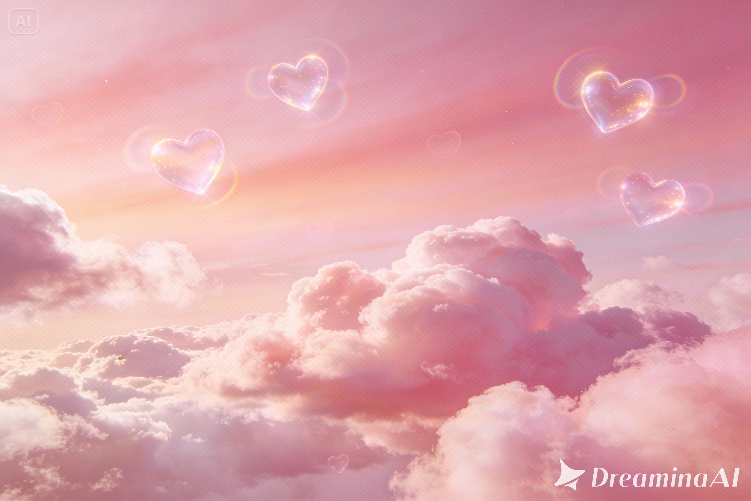 Gradient hearts and clouds