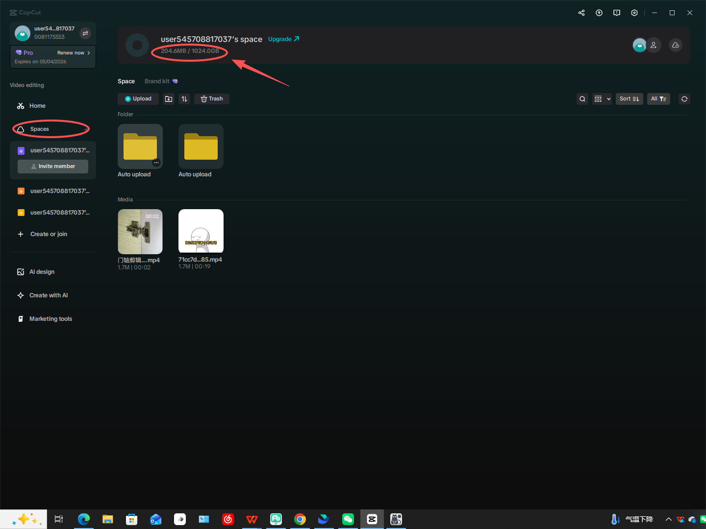Check current storage usage and limit