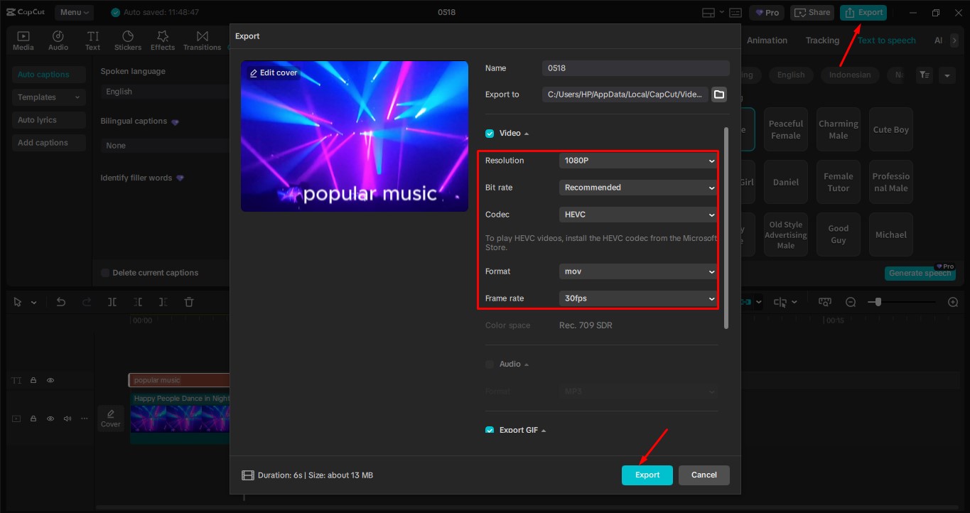Export your video from CapCut
