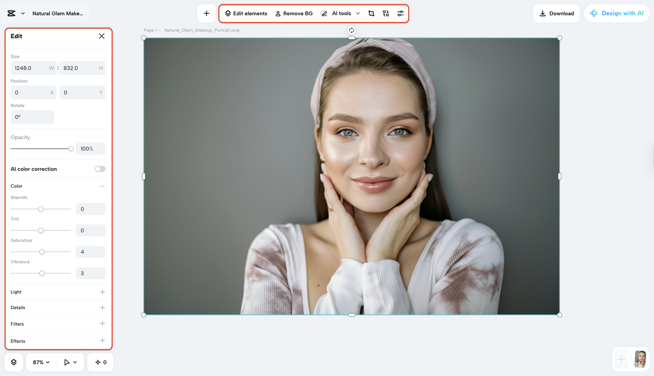 Adjust and edit manually using built in AI tools