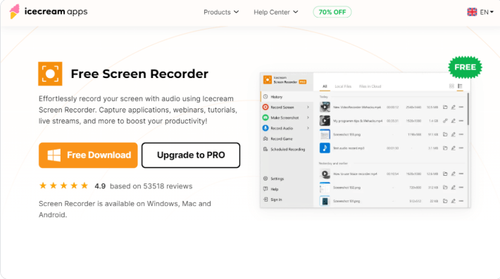 Interface of Icecream Screen Recorder - one of the best free recorders