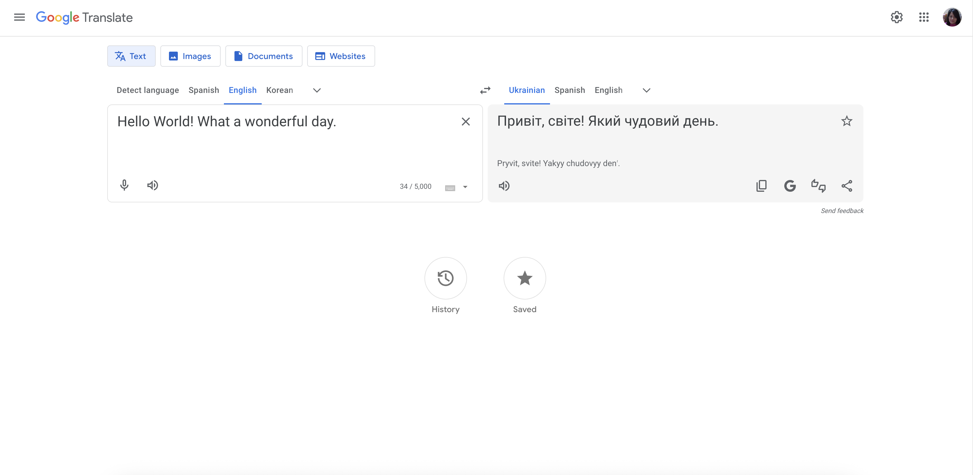 Google Translate interface