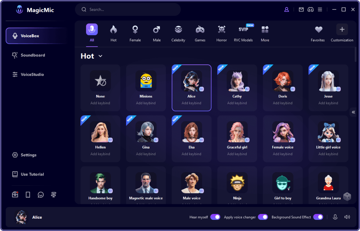 Interface of iMyFoneMagicMic - an efficient voice changer for OBS