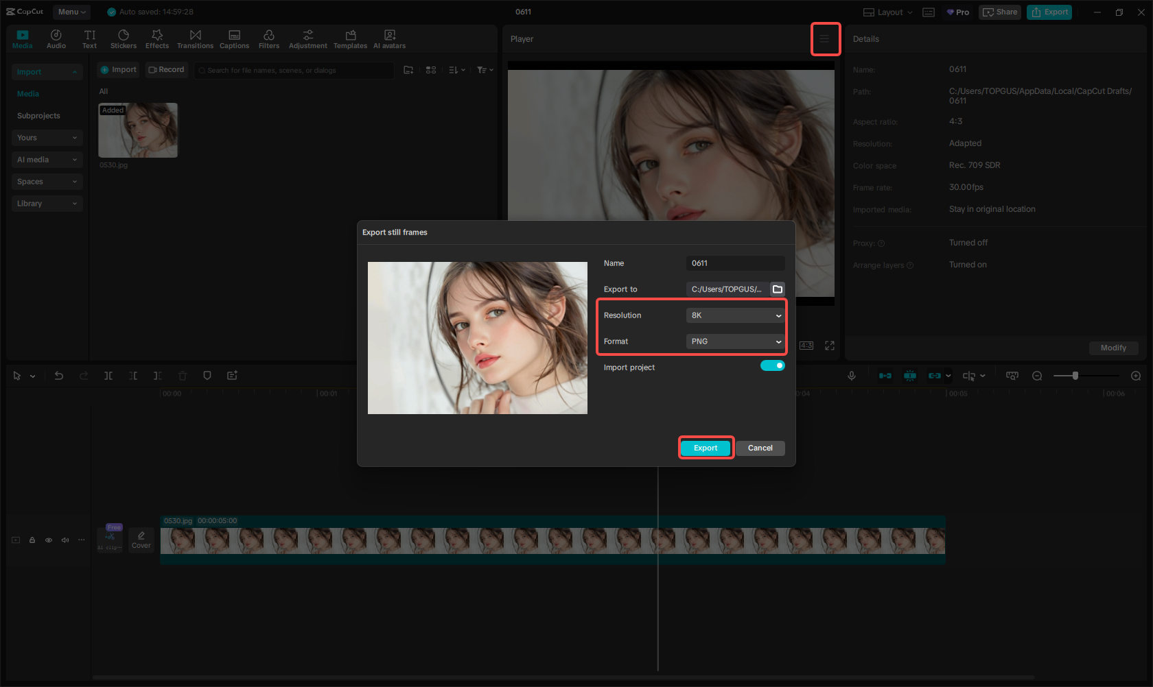 Export the stretched image