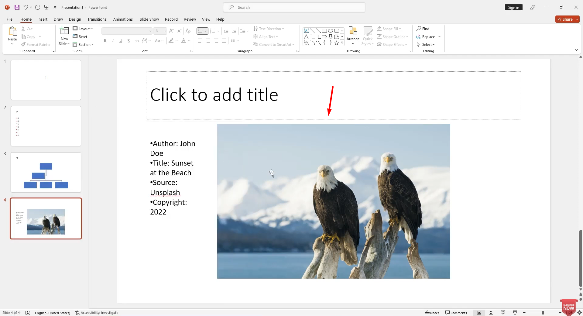 Selecting the image in PowerPoint