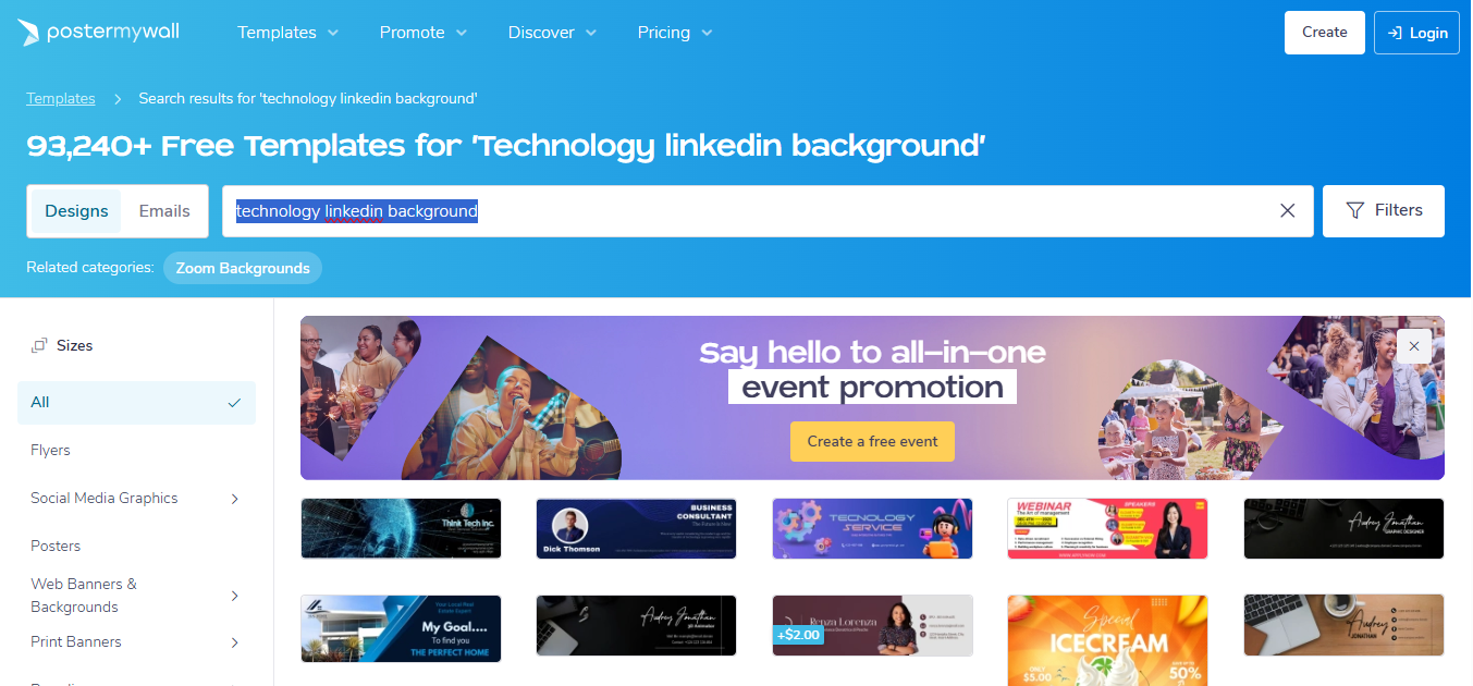 PosterMyWall - a powerful tool for finding tech background for LinkedIn