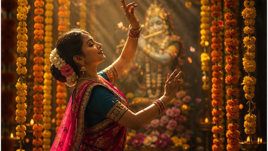Magema Radha Song Template - hingebungsvoller Tanz mit Ringelblumengirlanden