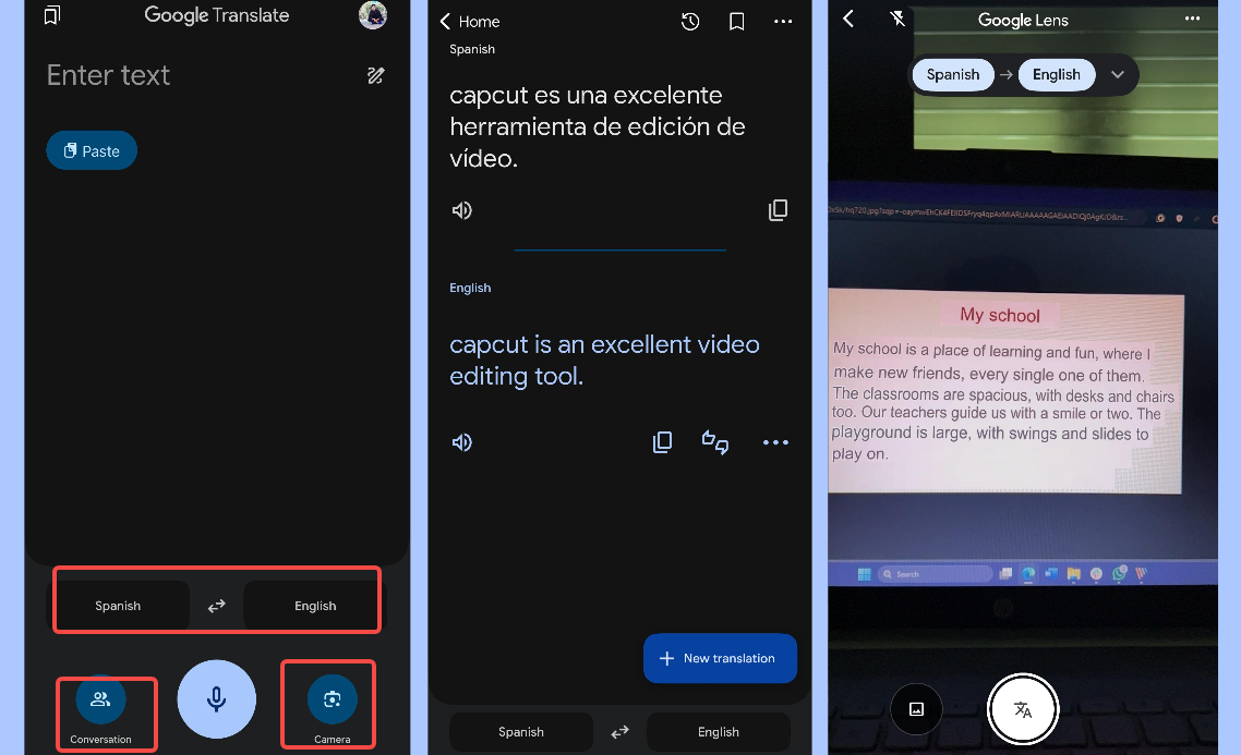 Translate Spanish to English using the Google Translate app