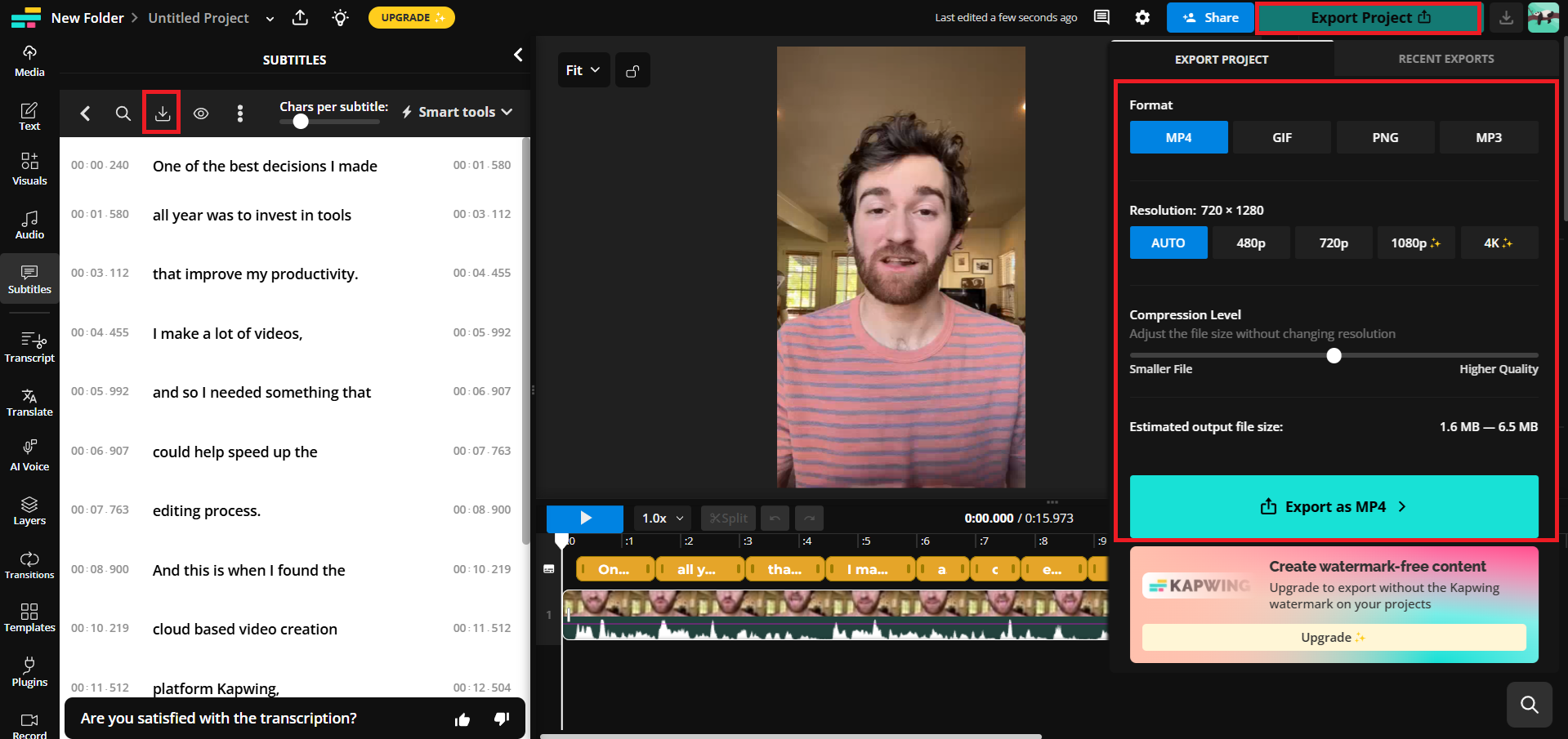 Kapwing AI caption generator for videos