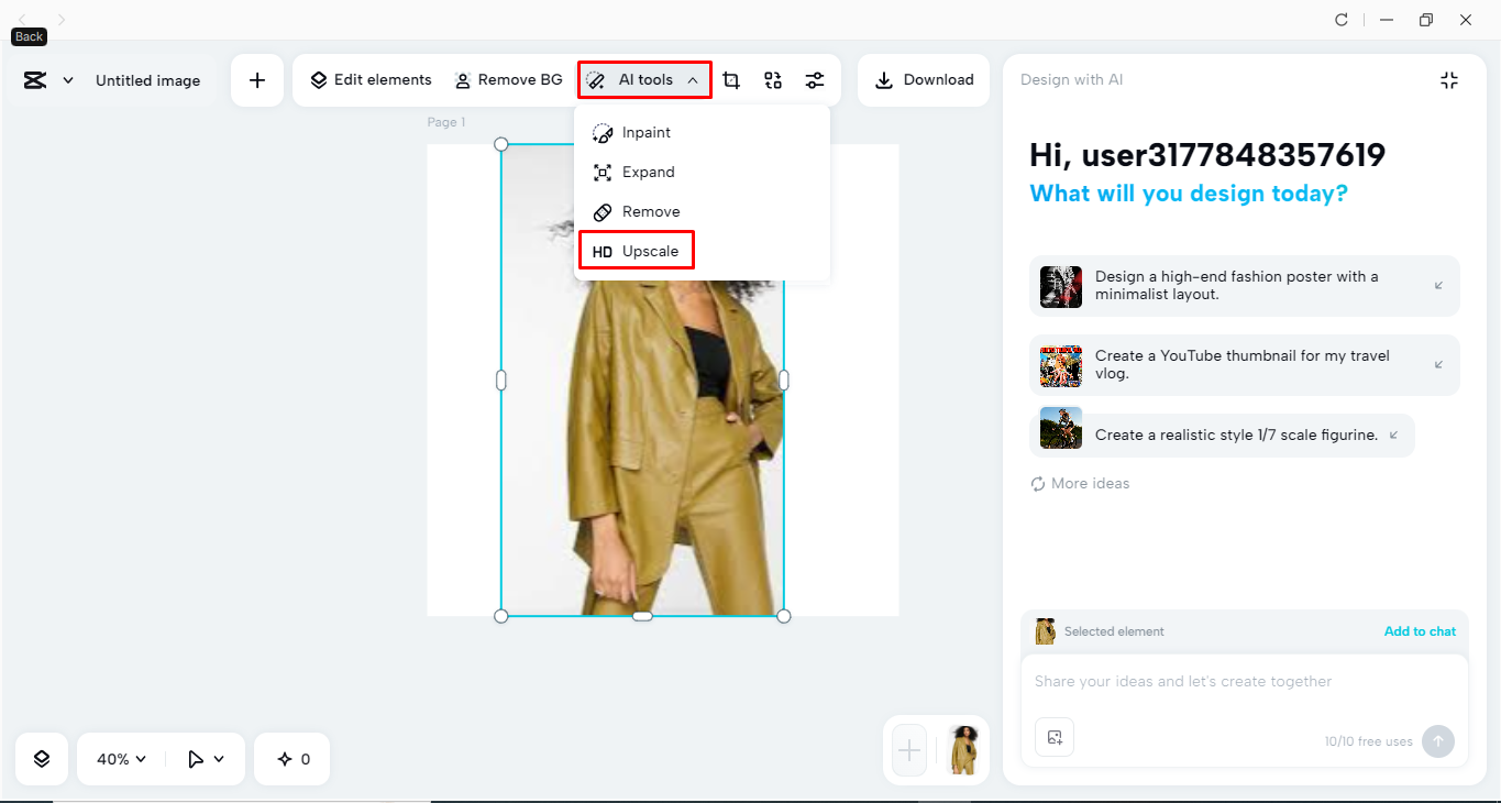 Upscaling image in the CapCut desktop video editor