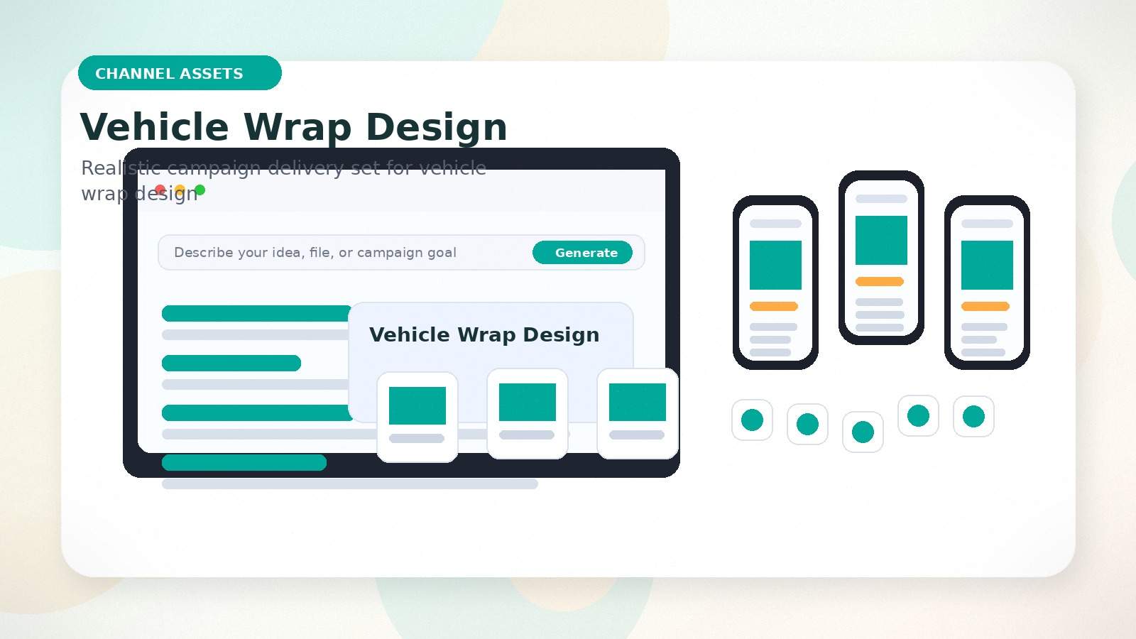 Vehicle Wrap Design realistic channel assets visual for vehicle wrap design
