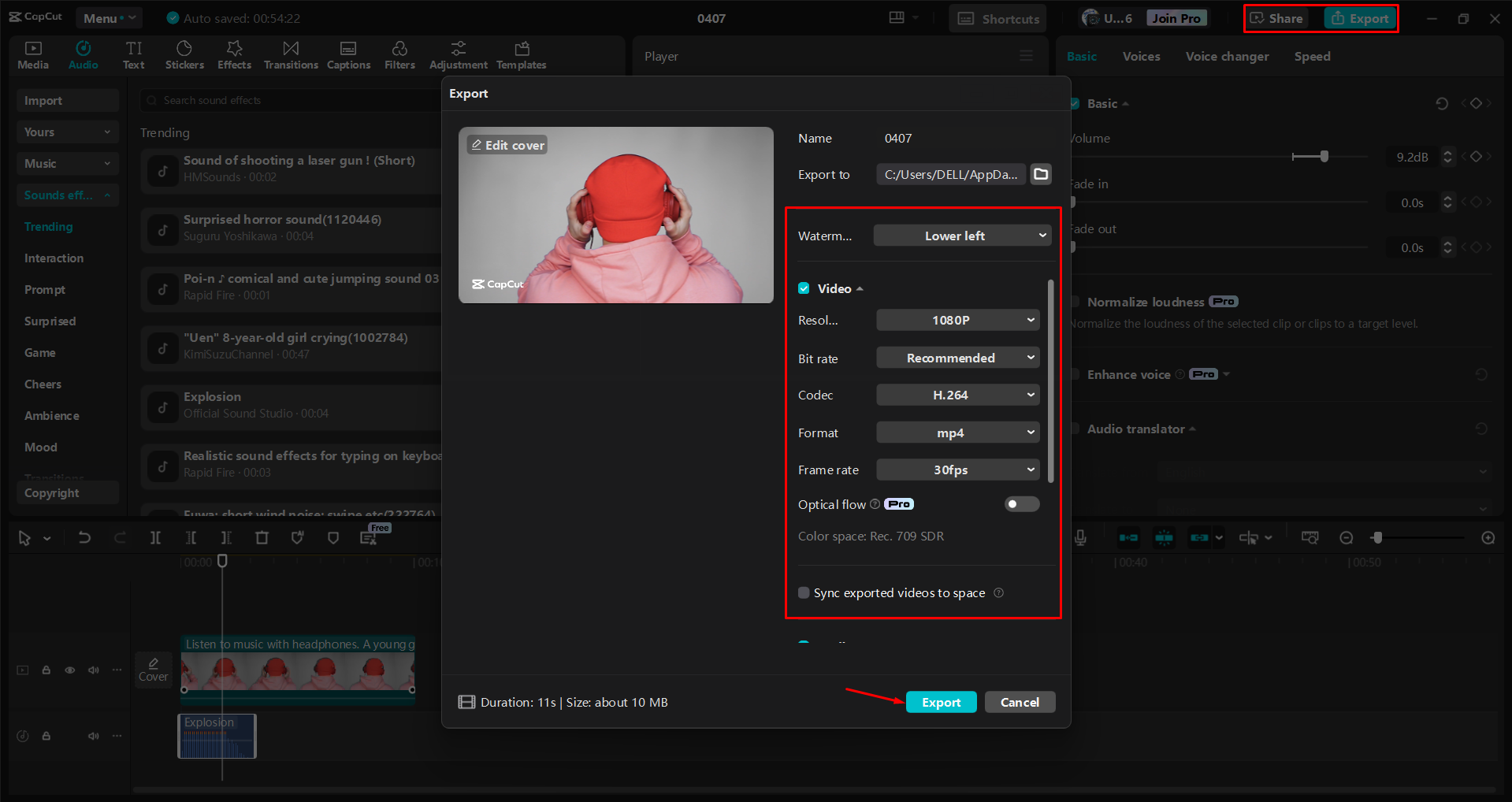 Exporting a video from the CapCut desktop video editor