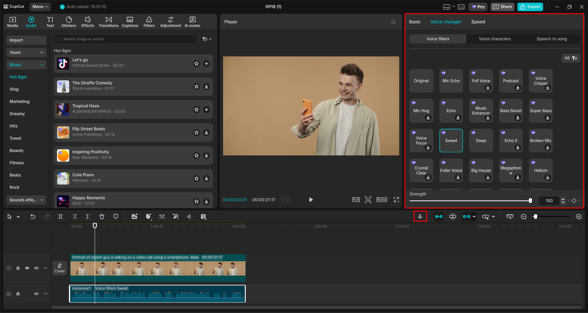 Using the voice changer in the CapCut desktop video editor