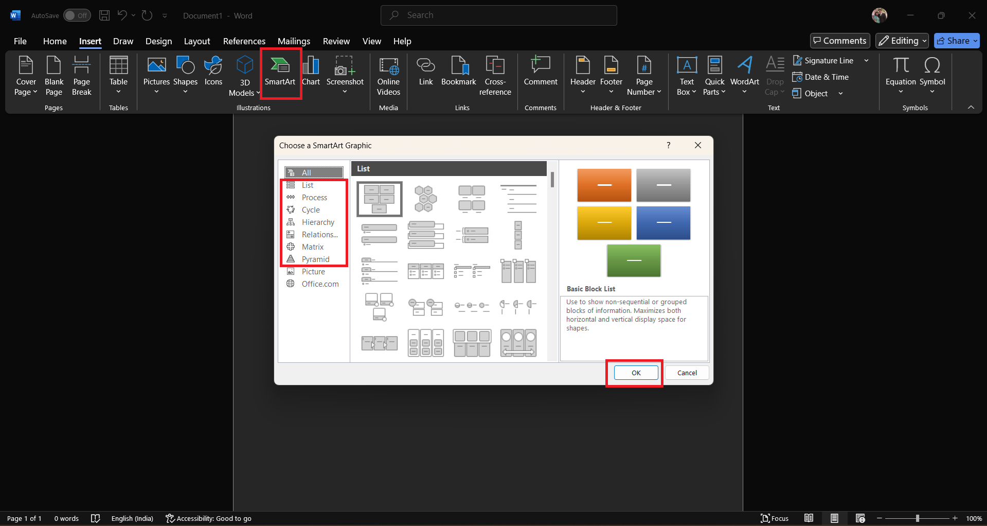 Making mind maps using SmartArt in MS Word