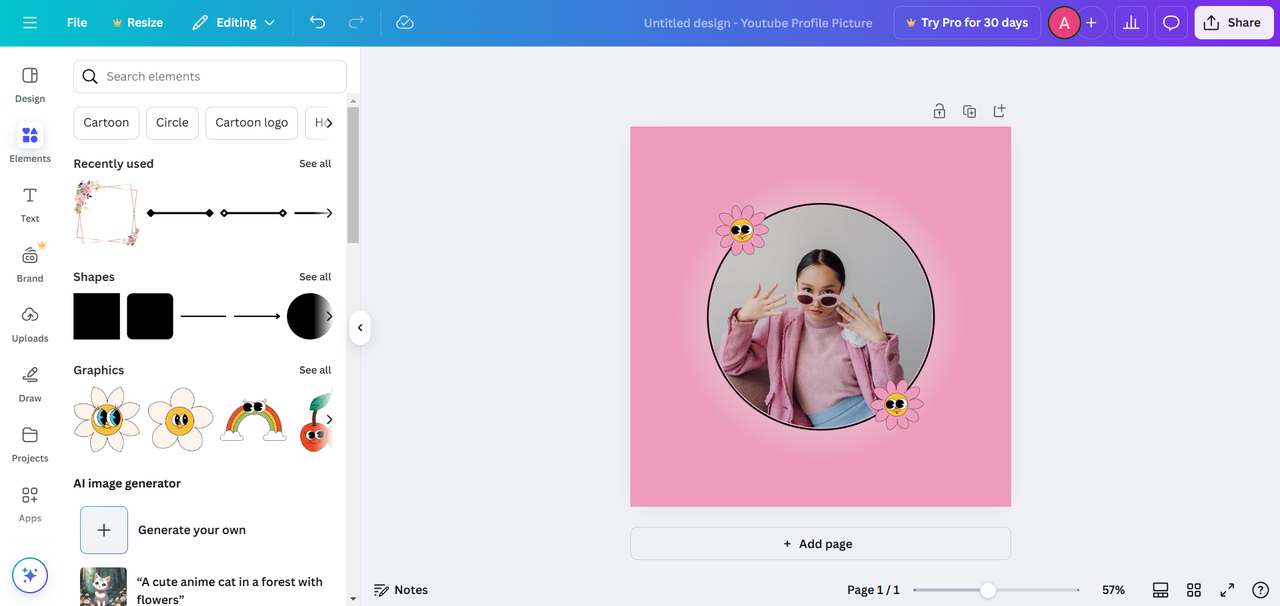 Haciendo una foto de perfil de YouTube en Canva