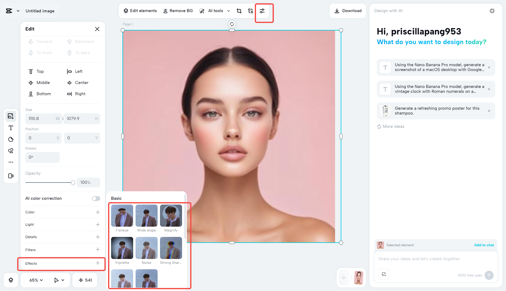 Adding a glitch effect to the photo in CapCut