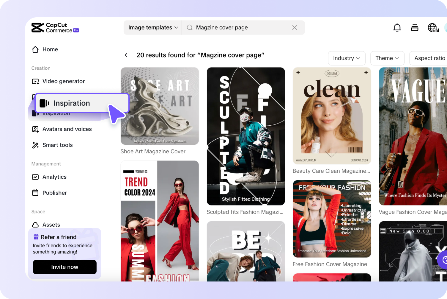 Access inspiration and select template 