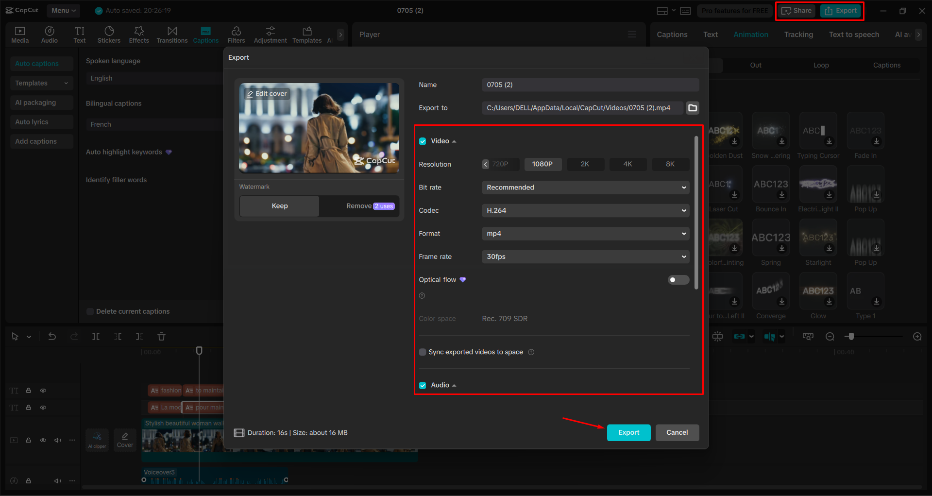 Exporting a video from the CapCut desktop video editor