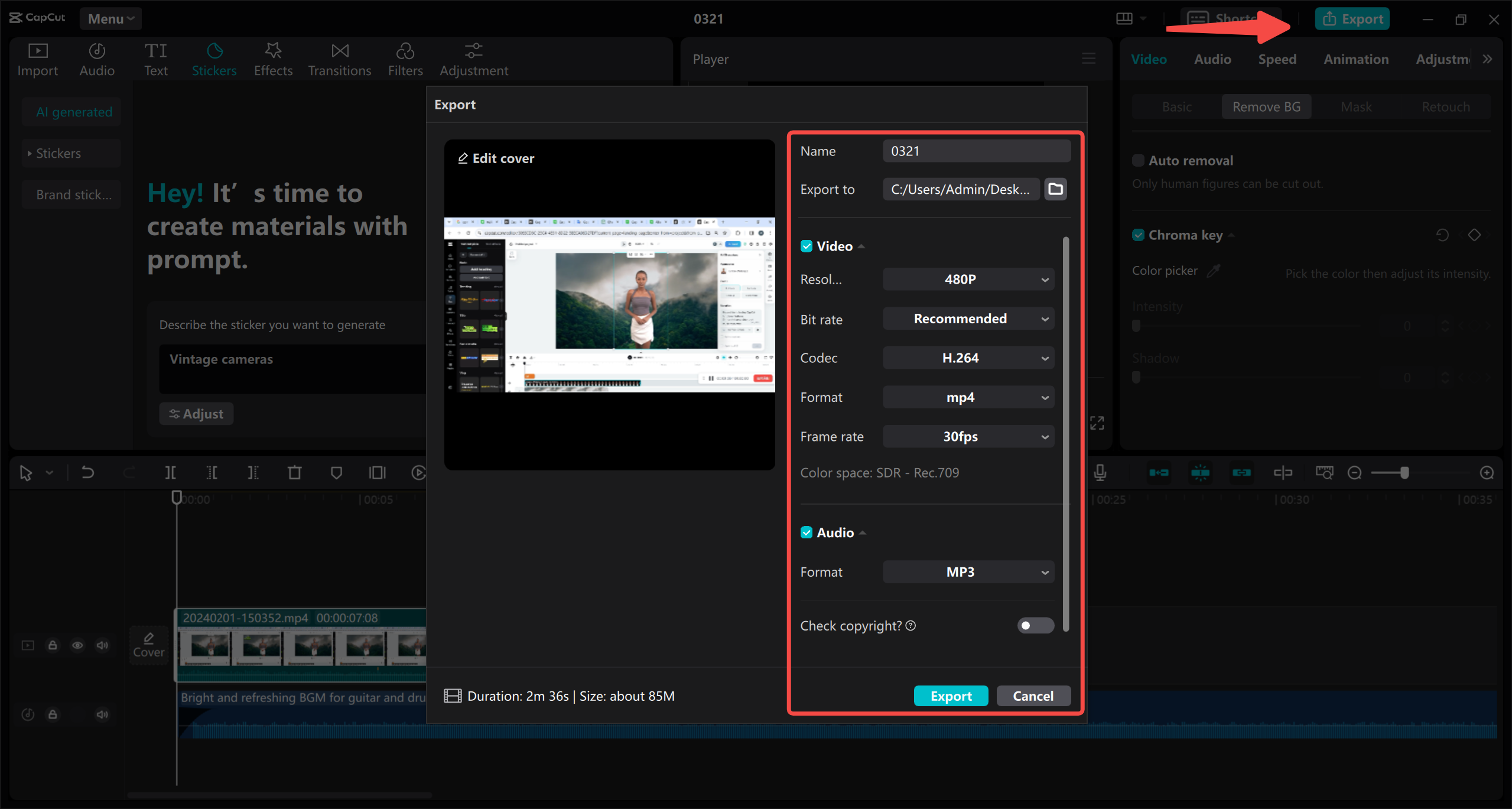 Preview and export