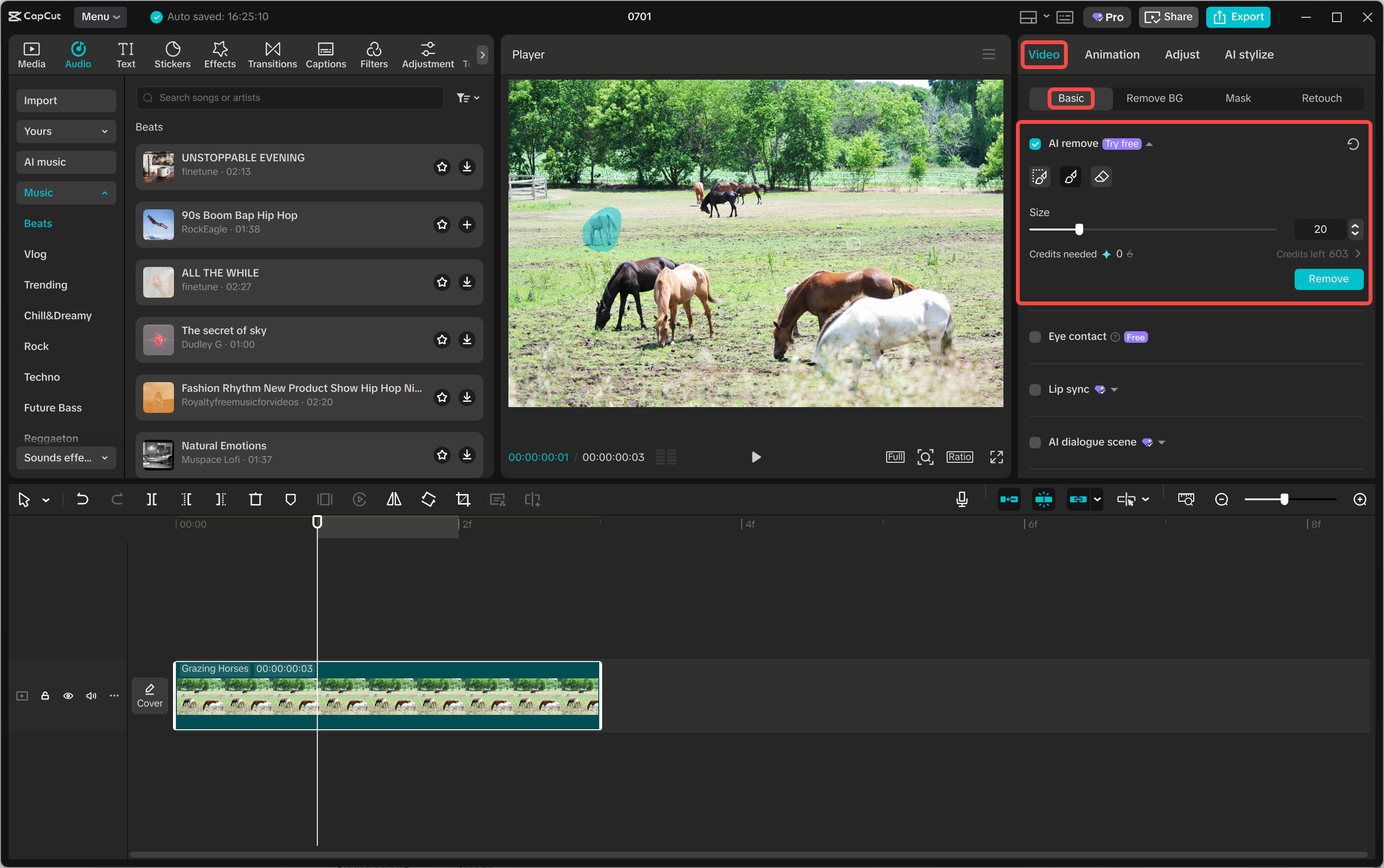 Använd AI-borttagningsverktyget i CapCut:s stationära videoredigerare.